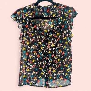 Floral Sheer Ruffle Sleeve Top by I Love H81